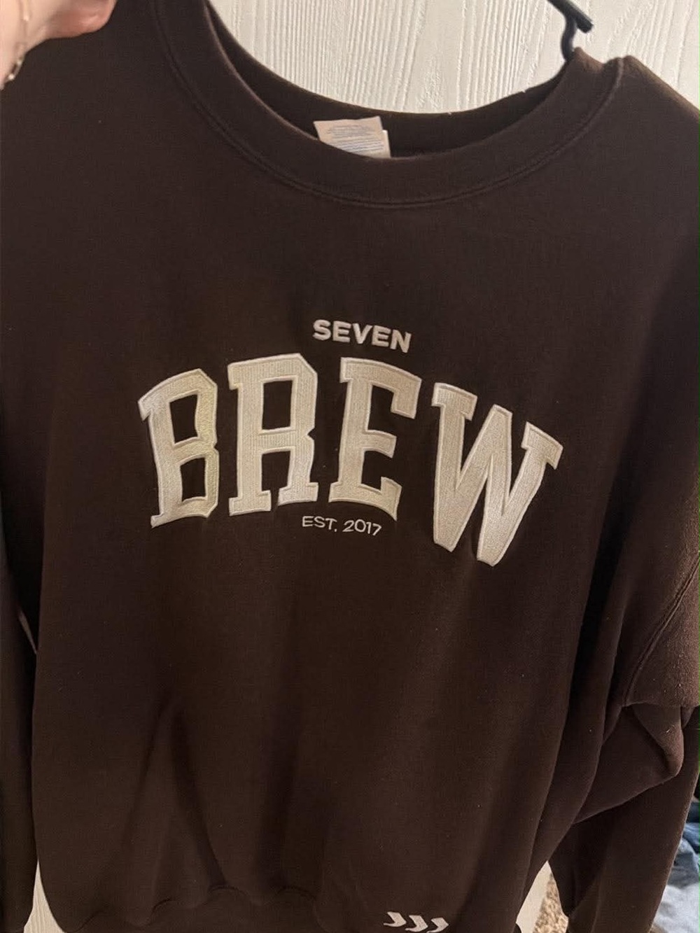 7 Brew Graphic Crewneck - Dark Brown with Cream Lettering